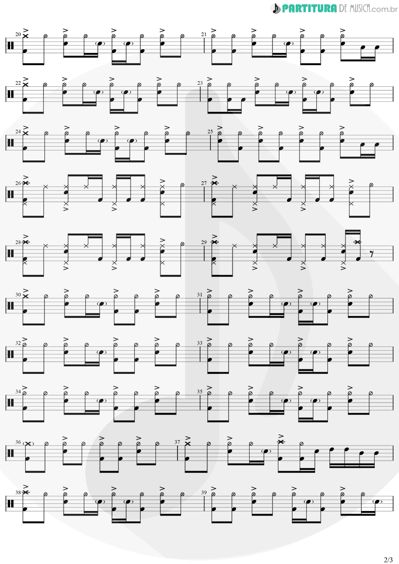 Partitura de musica de Bateria - Vou Te Levar Comigo | Biquini Cavadão | Ao Vivo 2005 - pag 2