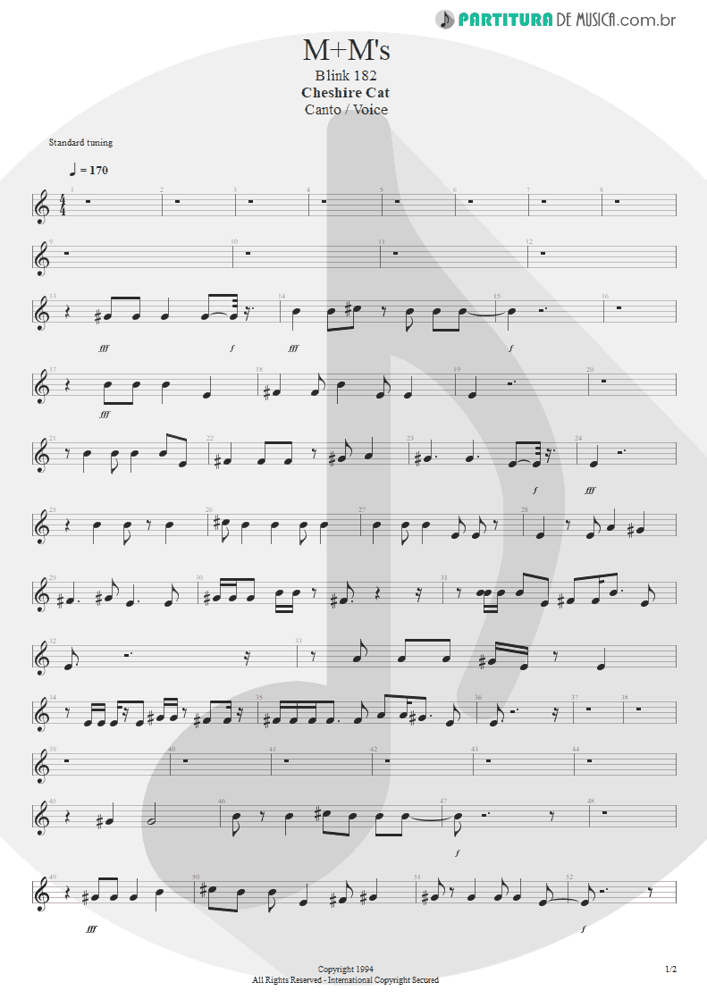 Partitura de musica de Canto - M+M's | Blink-182 | Cheshire Cat 1994 - pag 1