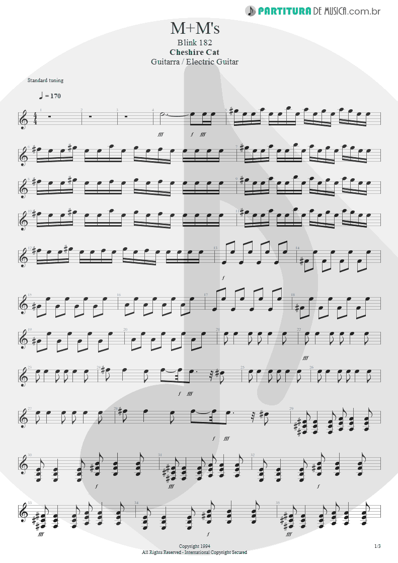 Partitura de musica de Guitarra Elétrica - M+M's | Blink-182 | Cheshire Cat 1994 - pag 1