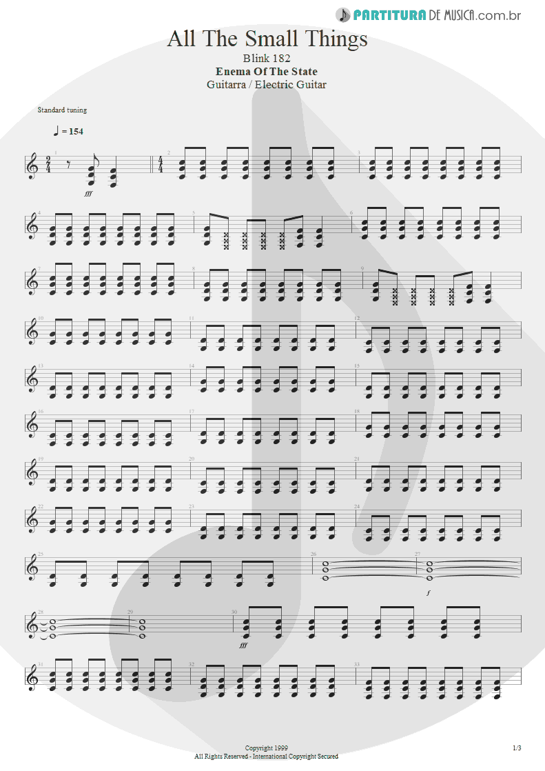 Partitura de musica de Guitarra Elétrica - All The Small Things | Blink-182 | Enema of the State 1999 - pag 1