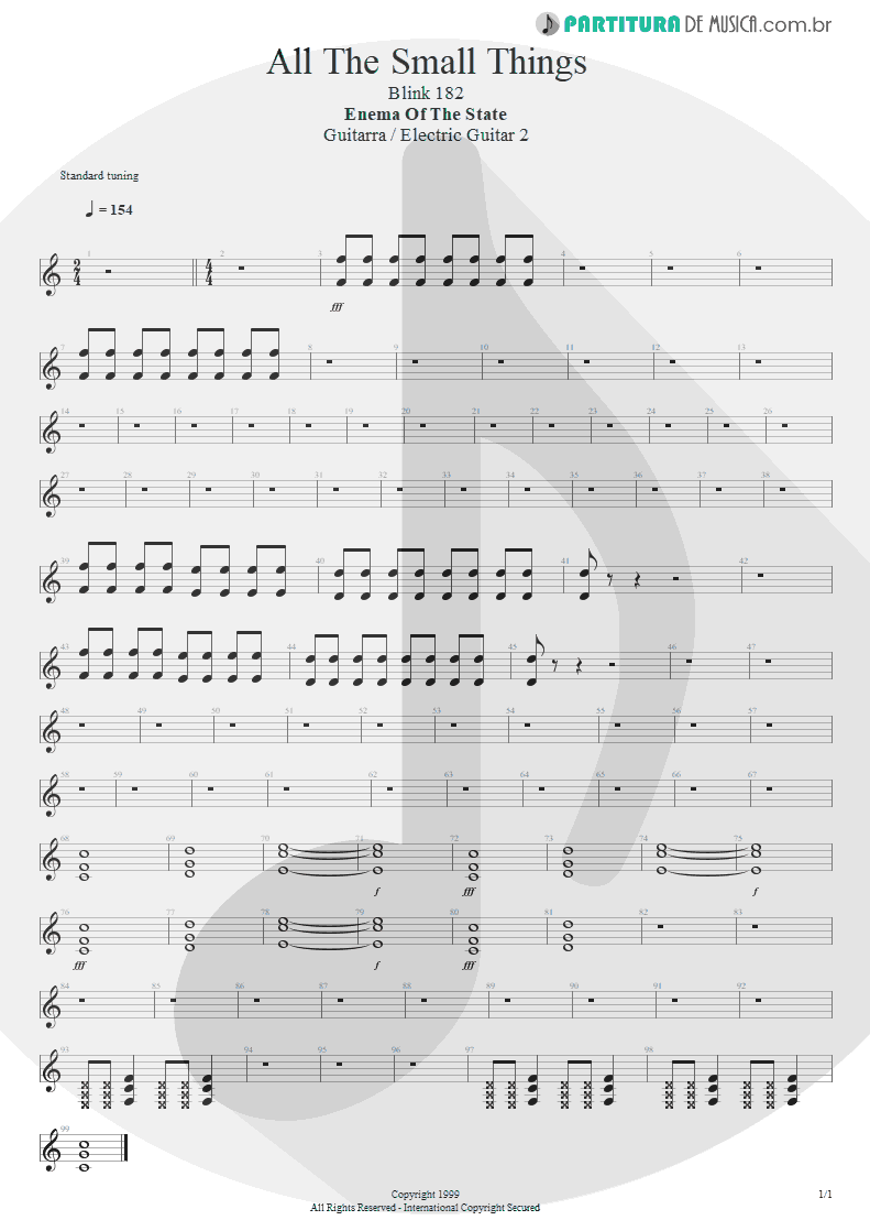 Partitura de musica de Guitarra Elétrica - All The Small Things | Blink-182 | Enema of the State 1999 - pag 1