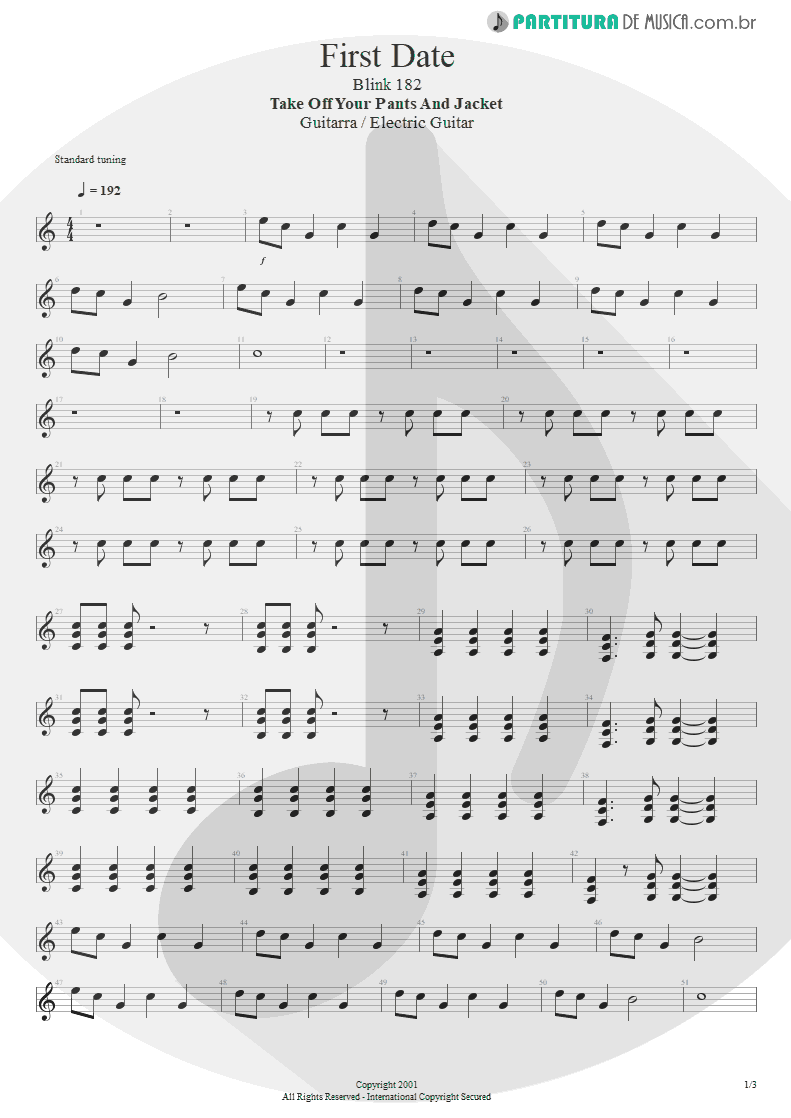 Partitura de musica de Guitarra Elétrica - First Date | Blink-182 | Take Off Your Pants and Jacket 2001 - pag 1