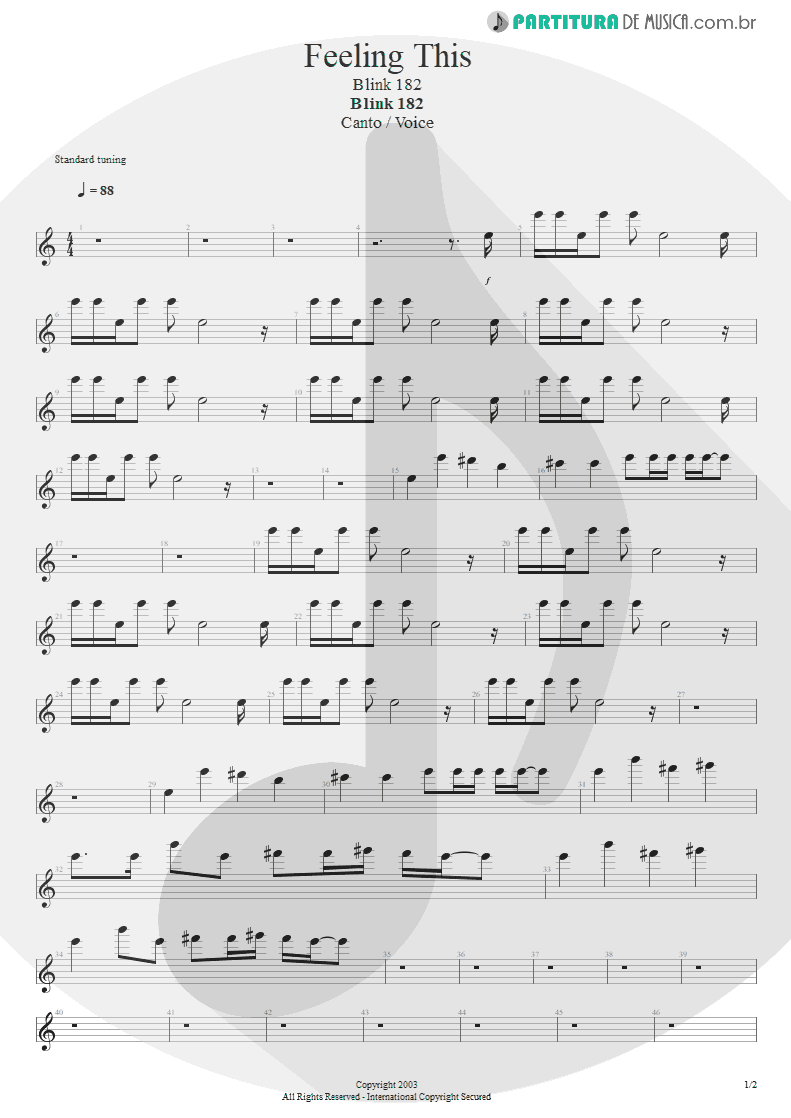 Partitura de musica de Canto - Feeling This | Blink-182 | Blink-182 2003 - pag 1