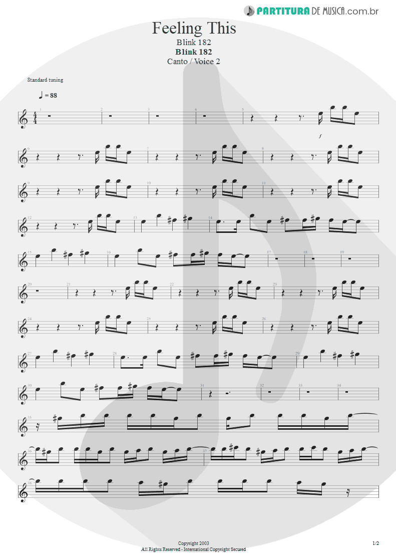 Partitura de musica de Canto - Feeling This | Blink-182 | Blink-182 2003 - pag 1