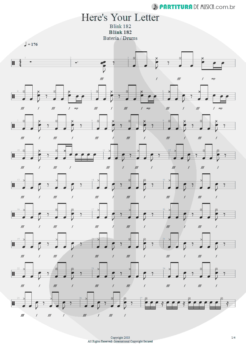 Partitura de musica de Bateria - Here’s Your Letter | Blink-182 | Blink-182 2003 - pag 1