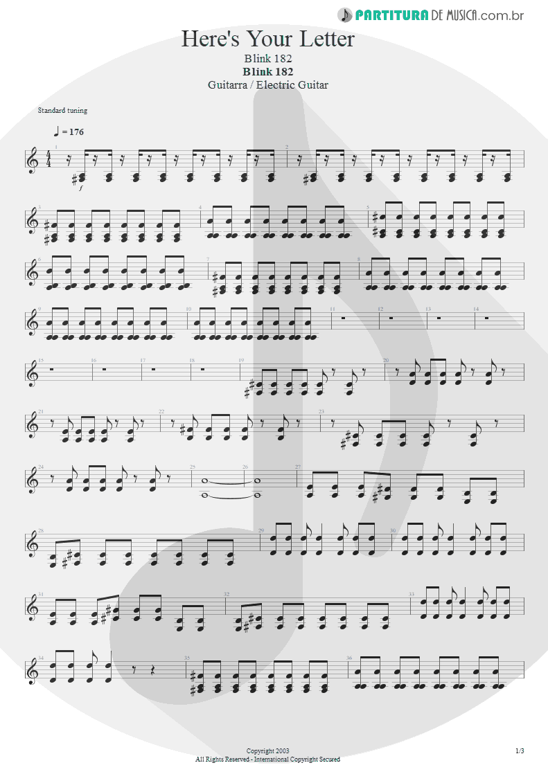 Partitura de musica de Guitarra Elétrica - Here’s Your Letter | Blink-182 | Blink-182 2003 - pag 1