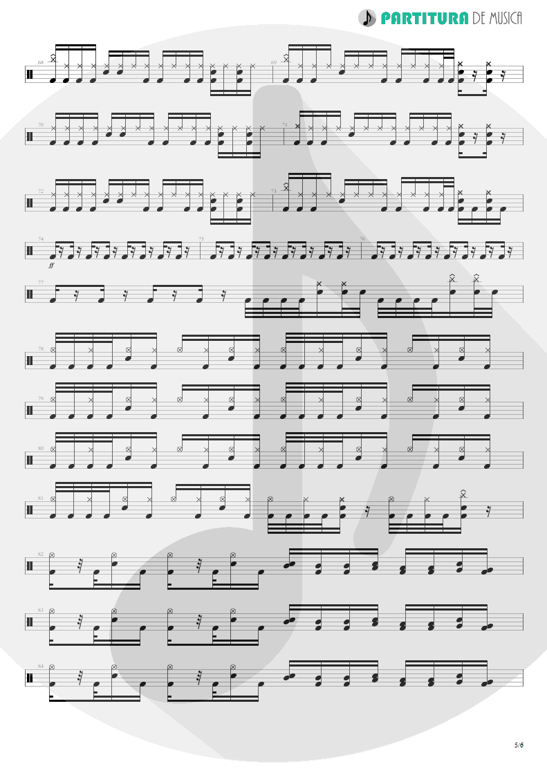 Partitura de musica de Bateria - Trumpets Of Jericho | Bruce Dickinson | The Chemical Wedding 1998 - pag 5