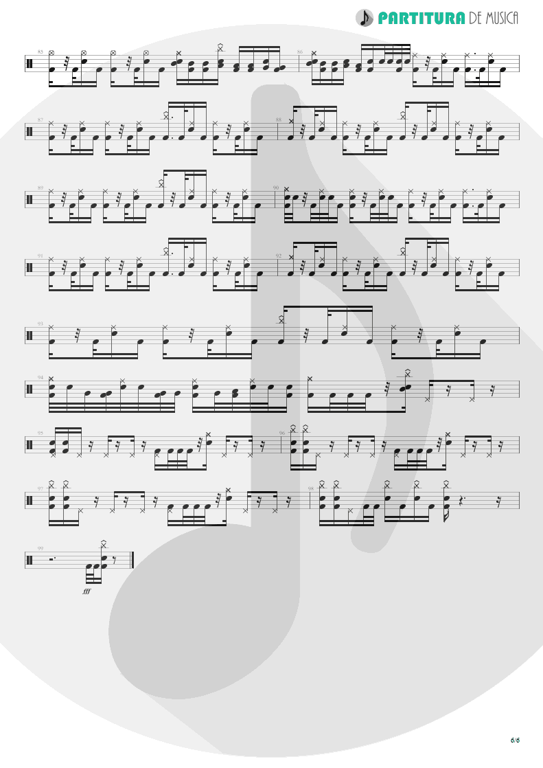 Partitura de musica de Bateria - Trumpets Of Jericho | Bruce Dickinson | The Chemical Wedding 1998 - pag 6