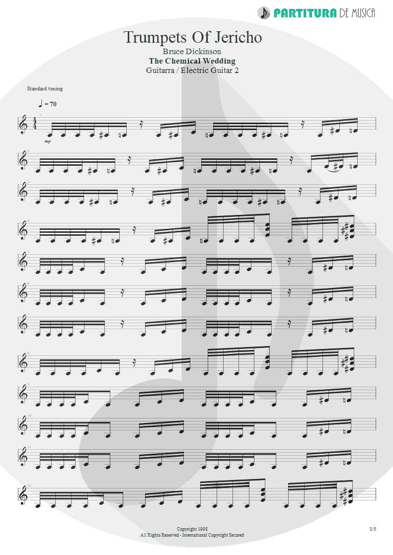 Partitura de musica de Guitarra Elétrica - Trumpets Of Jericho | Bruce Dickinson | The Chemical Wedding 1998 - pag 1