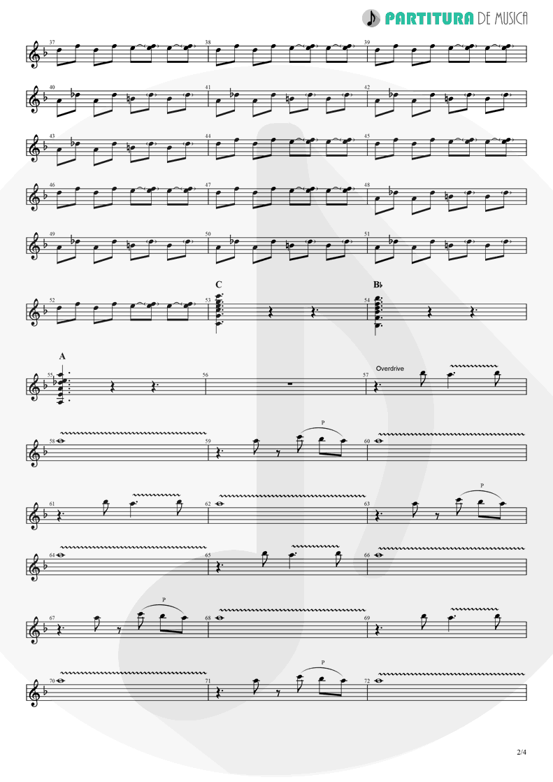 Partitura de musica de Guitarra Elétrica - La Negra Tomasa | Caifanes | Caifanes 1988 - pag 2