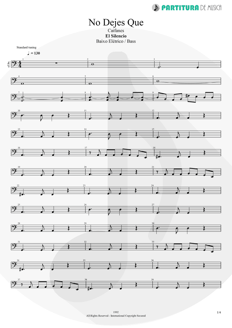 Partitura de musica de Baixo Elétrico - No Dejes Que | Caifanes | El Silencio 1992 - pag 1