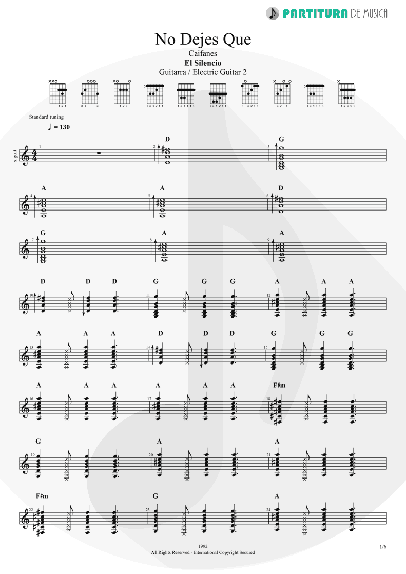 Partitura de musica de Guitarra Elétrica - No Dejes Que | Caifanes | El Silencio 1992 - pag 1