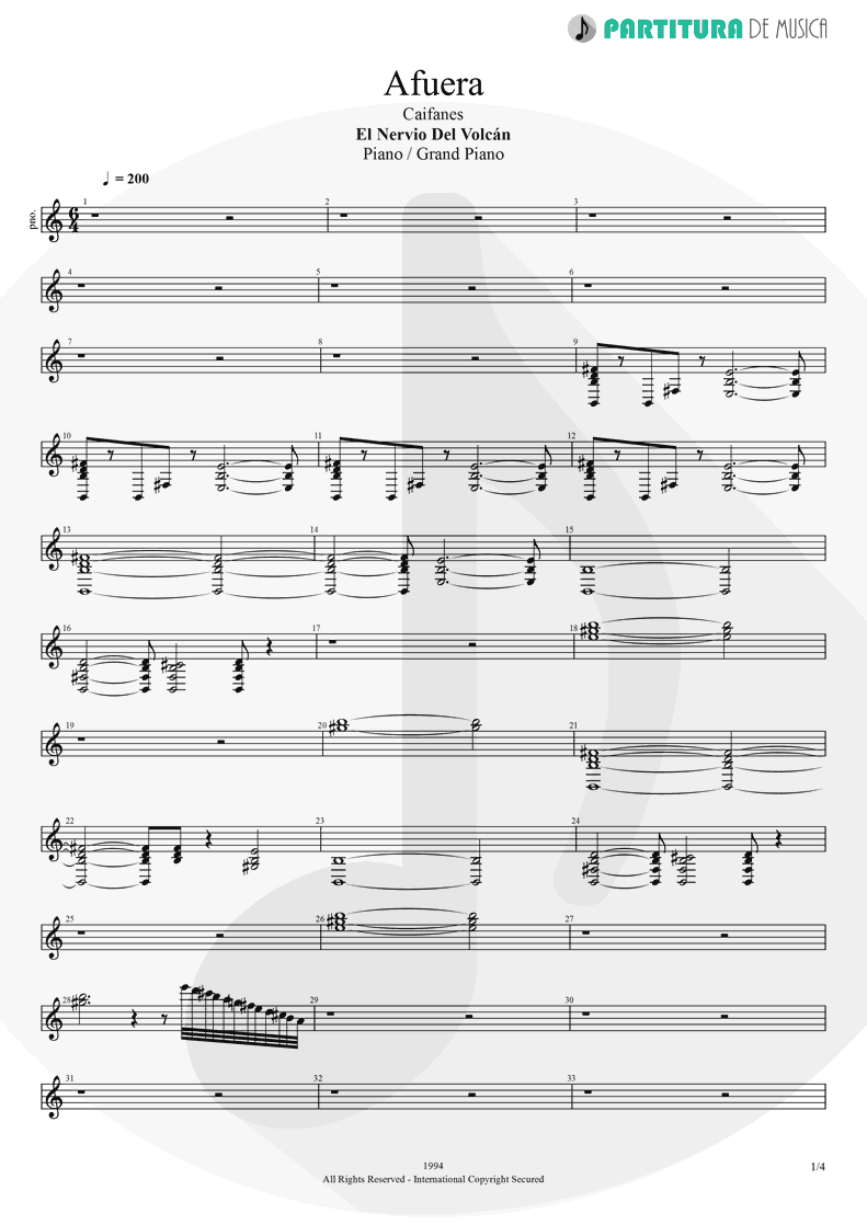 Partitura de musica de Piano - Afuera | Caifanes | El nervio del volcán 1994 - pag 1