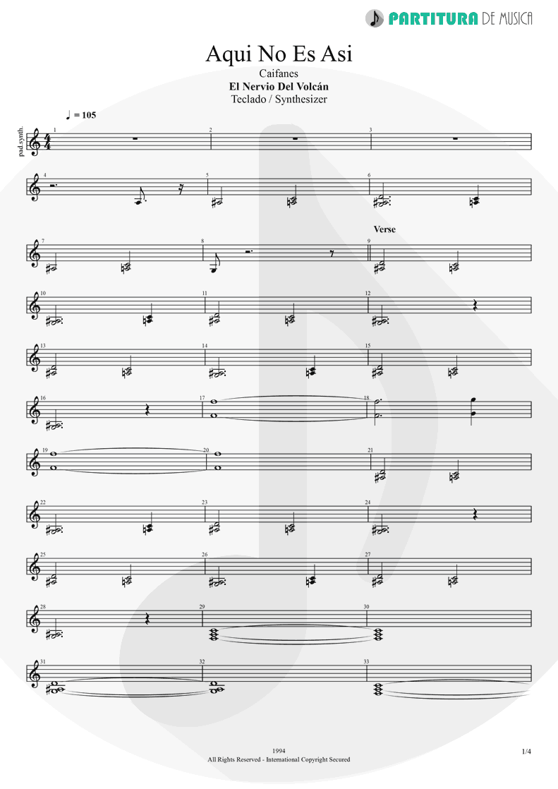 Partitura de musica de Teclado - Aqui No Es Asi | Caifanes | El nervio del volcán 1994 - pag 1