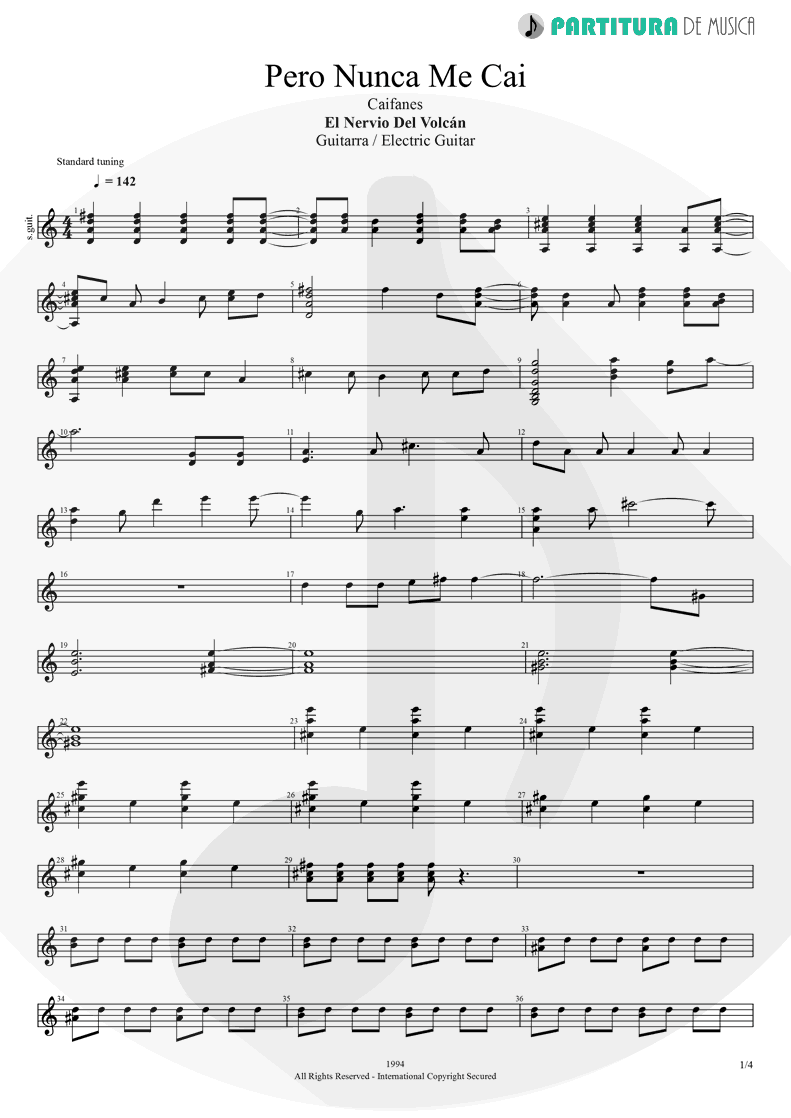 Partitura de musica de Guitarra Elétrica - Pero Nunca Me Cai | Caifanes | El nervio del volcán 1994 - pag 1