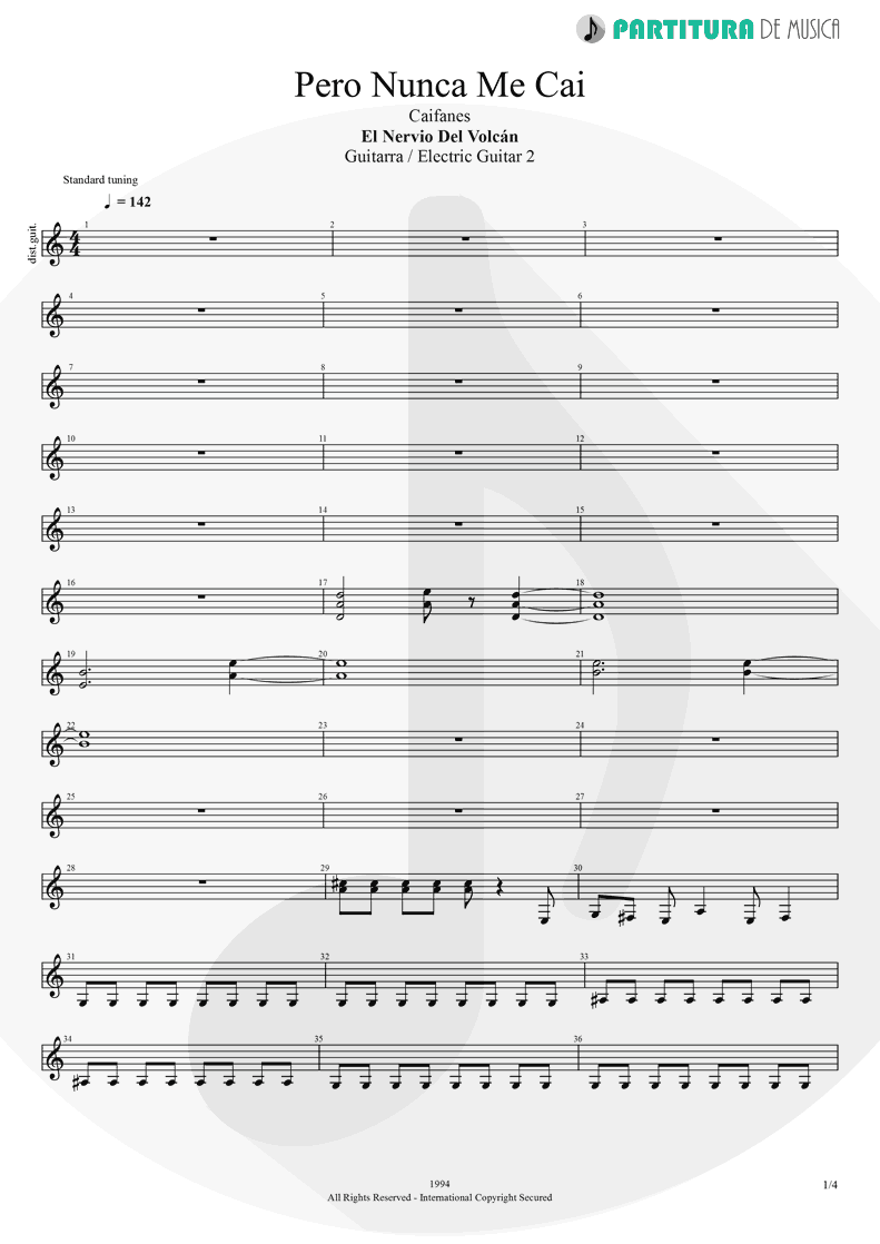 Partitura de musica de Guitarra Elétrica - Pero Nunca Me Cai | Caifanes | El nervio del volcán 1994 - pag 1