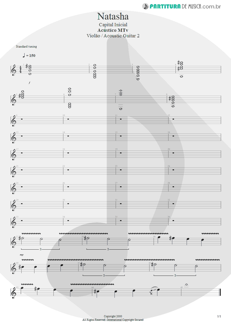 Partitura de musica de Violão - Natasha | Capital Inicial | Acústico MTV 2000 - pag 1