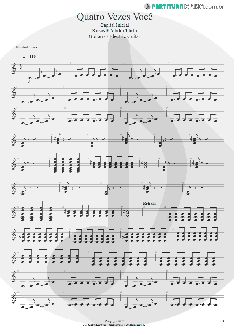 Partitura de musica de Guitarra Elétrica - Quatro Vezes Você | Capital Inicial | Rosas e Vinho Tinto 2002 - pag 1