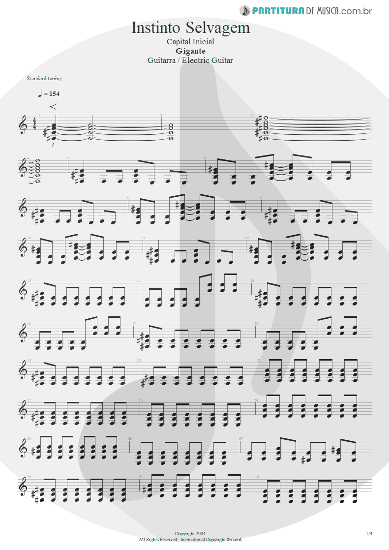 Partitura de musica de Guitarra Elétrica - Instinto Selvagem | Capital Inicial | Gigante! 2004 - pag 1