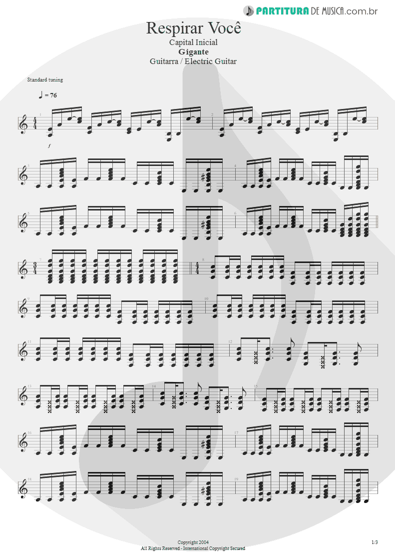 Partitura de musica de Guitarra Elétrica - Respirar Você | Capital Inicial | Gigante! 2004 - pag 1