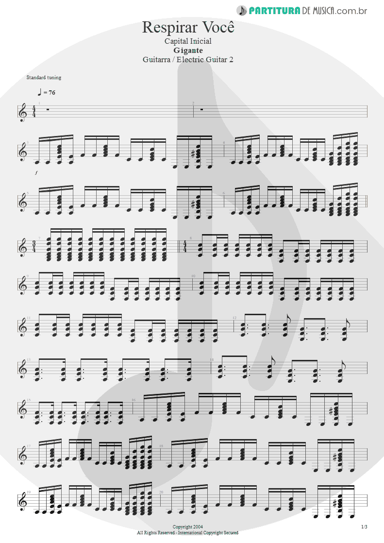 Partitura de musica de Guitarra Elétrica - Respirar Você | Capital Inicial | Gigante! 2004 - pag 1