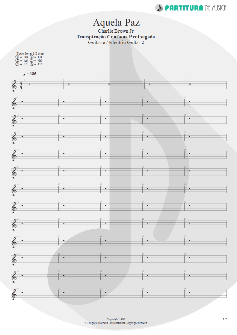 Partitura de musica de Guitarra Elétrica - Aquela Paz | Charlie Brown Jr. | Transpiração Contínua Prolongada 1997 - pag 1