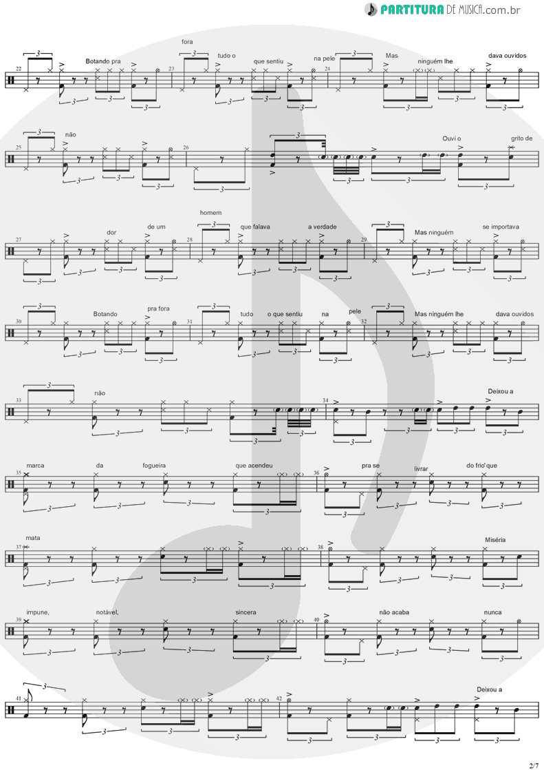 Partitura de musica de Bateria - Quinta-Feira | Charlie Brown Jr. | Transpiração Contínua Prolongada 1997 - pag 2