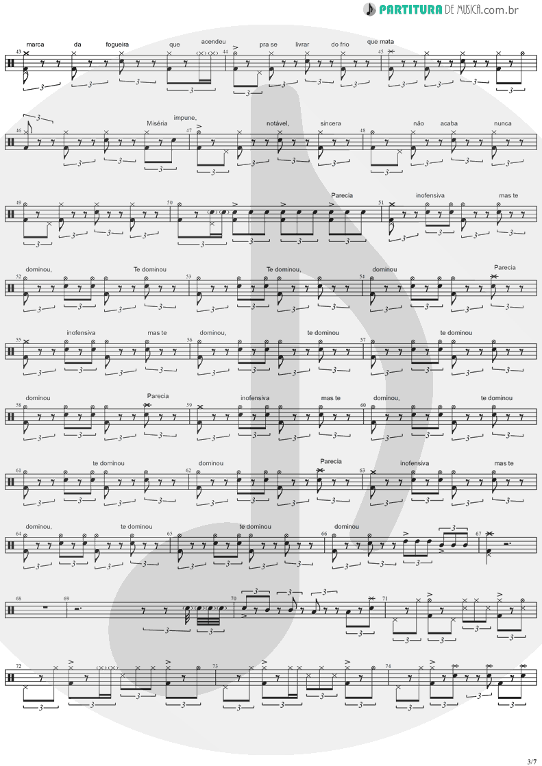 Partitura de musica de Bateria - Quinta-Feira | Charlie Brown Jr. | Transpiração Contínua Prolongada 1997 - pag 3