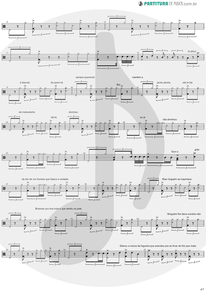 Partitura de musica de Bateria - Quinta-Feira | Charlie Brown Jr. | Transpiração Contínua Prolongada 1997 - pag 4