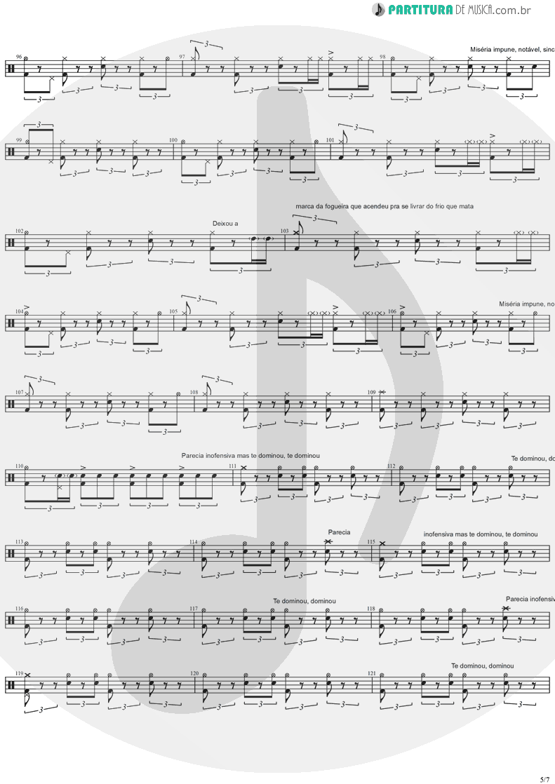 Partitura de musica de Bateria - Quinta-Feira | Charlie Brown Jr. | Transpiração Contínua Prolongada 1997 - pag 5