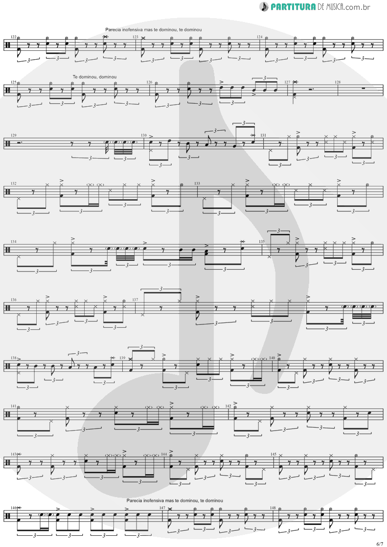 Partitura de musica de Bateria - Quinta-Feira | Charlie Brown Jr. | Transpiração Contínua Prolongada 1997 - pag 6