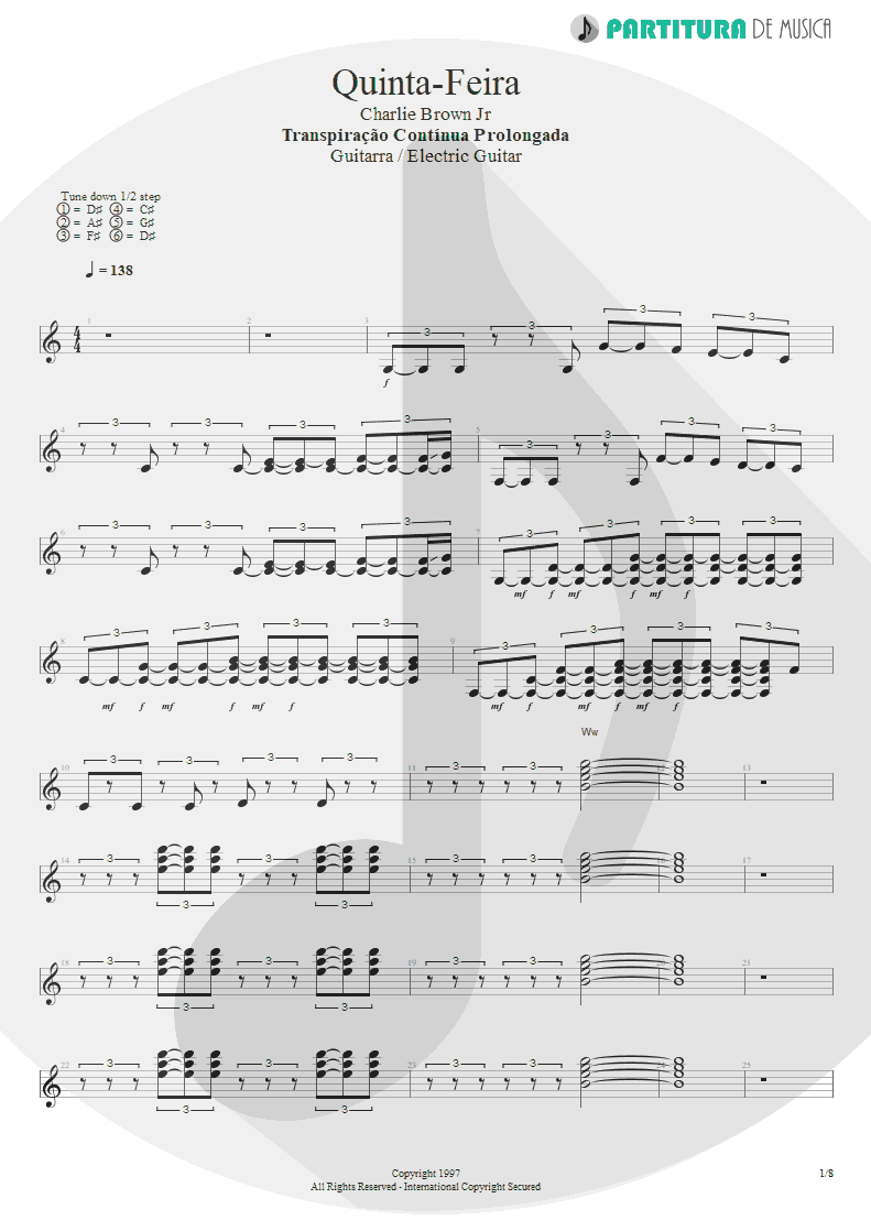 Partitura de musica de Guitarra Elétrica - Quinta-Feira | Charlie Brown Jr. | Transpiração Contínua Prolongada 1997 - pag 1