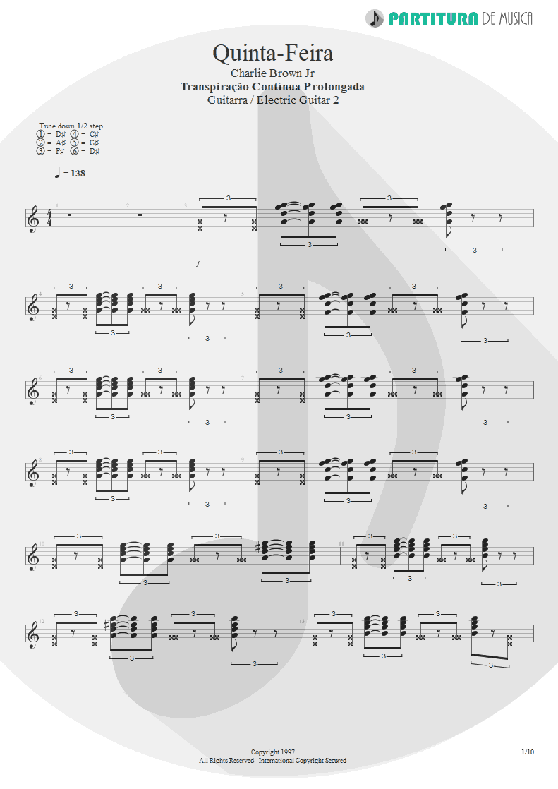 Partitura de musica de Guitarra Elétrica - Quinta-Feira | Charlie Brown Jr. | Transpiração Contínua Prolongada 1997 - pag 1