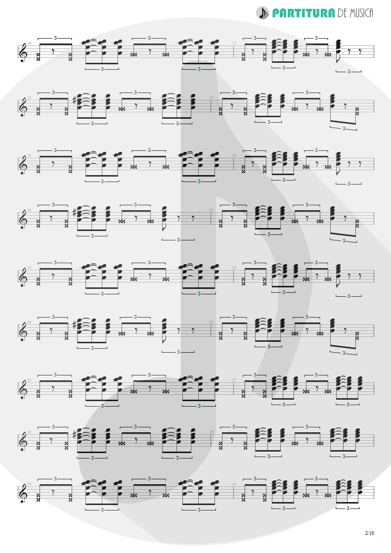 Partitura de musica de Guitarra Elétrica - Quinta-Feira | Charlie Brown Jr. | Transpiração Contínua Prolongada 1997 - pag 2