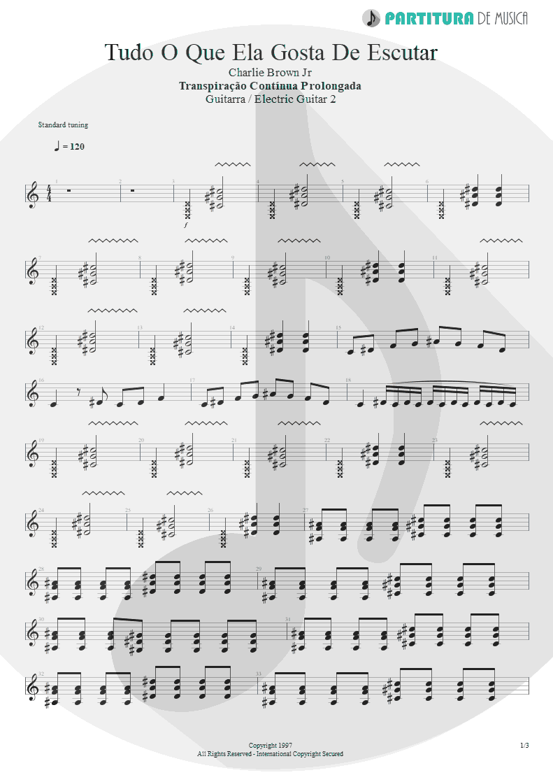 Partitura de musica de Guitarra Elétrica - Tudo O Que Ela Gosta De Escutar | Charlie Brown Jr. | Transpiração Contínua Prolongada 1997 - pag 1