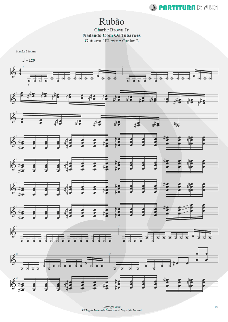 Partitura de musica de Guitarra Elétrica - Rubão, o Dono do Mundo | Charlie Brown Jr. | Nadando Com os Tubarões 2000 - pag 1