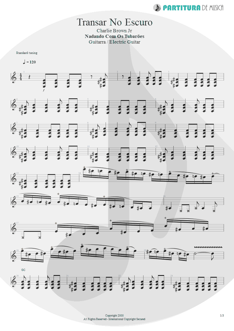 Partitura de musica de Guitarra Elétrica - Transar No Escuro | Charlie Brown Jr. | Nadando Com os Tubarões 2000 - pag 1