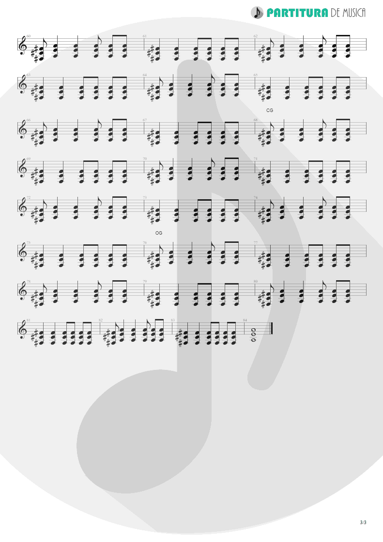 Partitura de musica de Guitarra Elétrica - Transar No Escuro | Charlie Brown Jr. | Nadando Com os Tubarões 2000 - pag 3