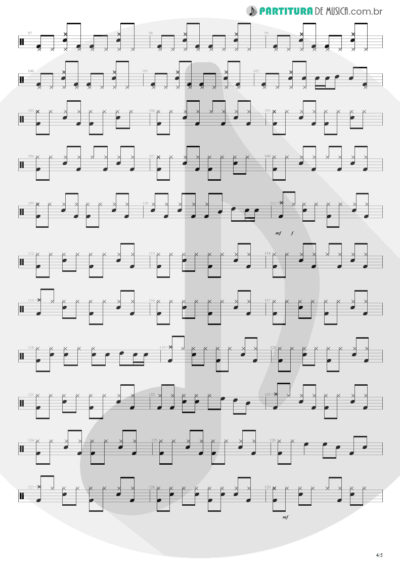 Partitura de musica de Bateria - Hysteria | Def Leppard | Hysteria 1987 - pag 4