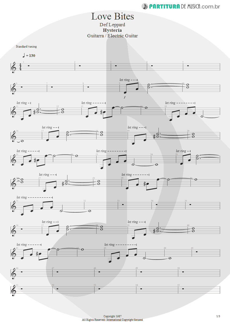 Partitura de musica de Guitarra Elétrica - Love Bites | Def Leppard | Hysteria 1987 - pag 1