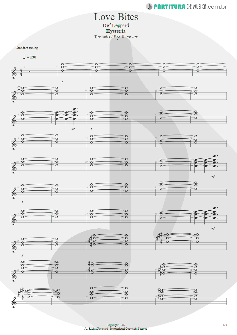 Partitura de musica de Teclado - Love Bites | Def Leppard | Hysteria 1987 - pag 1