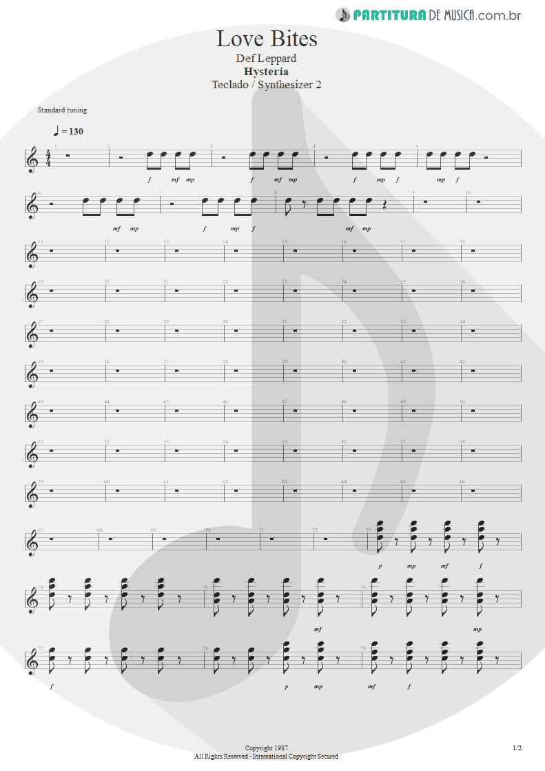 Partitura de musica de Teclado - Love Bites | Def Leppard | Hysteria 1987 - pag 1