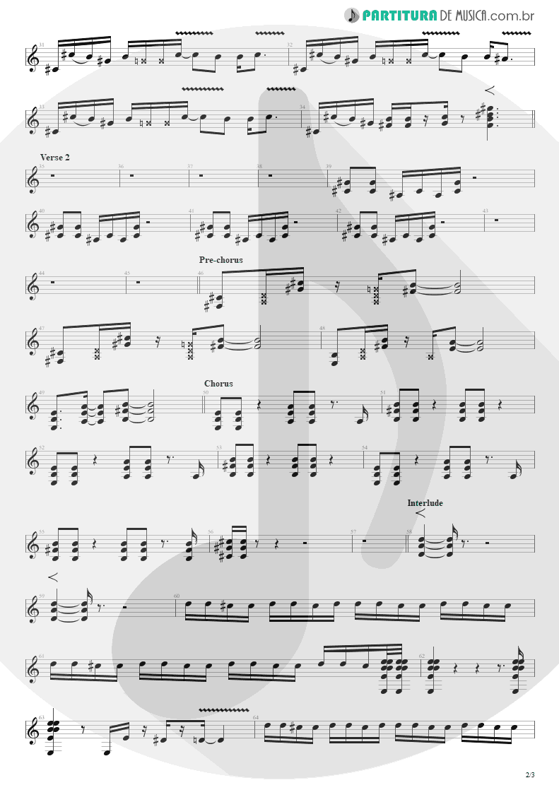 Partitura de musica de Guitarra Elétrica - Pour Some Sugar On Me | Def Leppard | Hysteria 1987 - pag 2