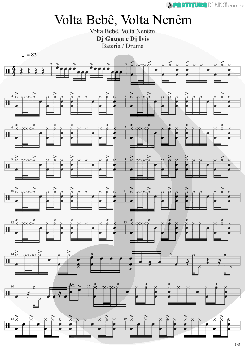 Partitura de musica de Bateria - Volta Bebê, Volta Nenêm | Dj Guuga | Volta Bebê, Volta Nenêm 2021 - pag 1