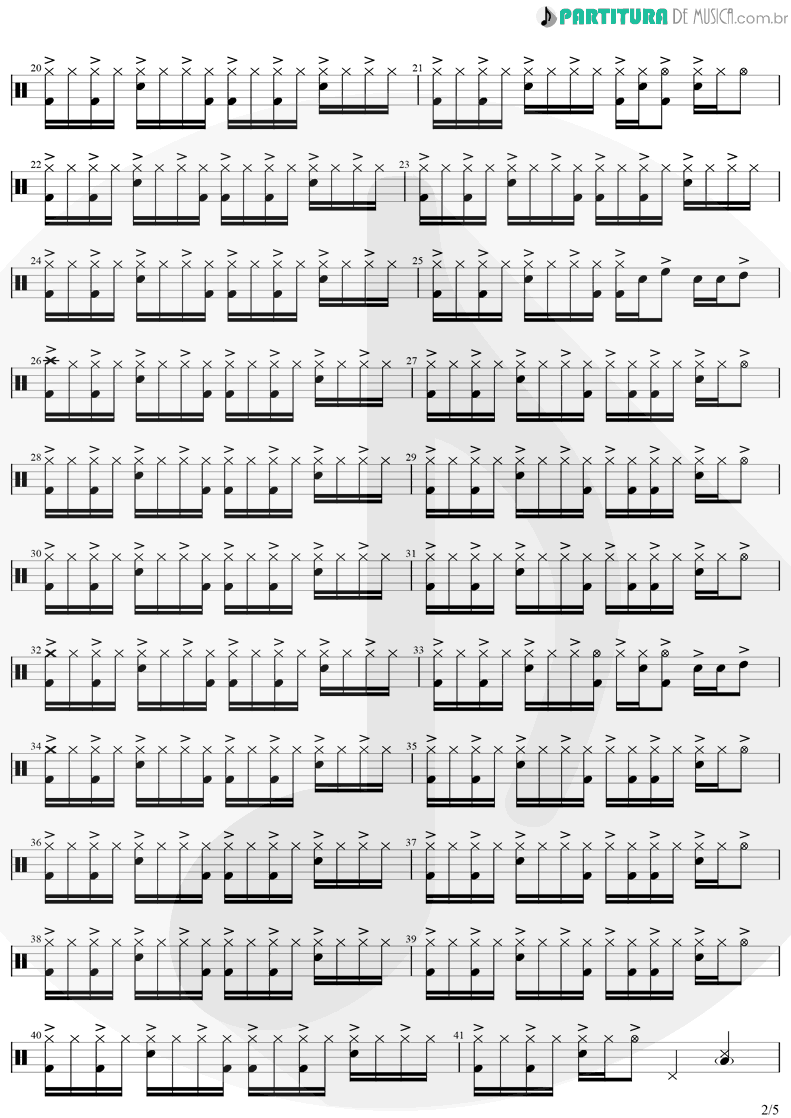 Partitura de musica de Bateria - Eu Te Devoro | Djavan | Bicho Solto 1998 - pag 2