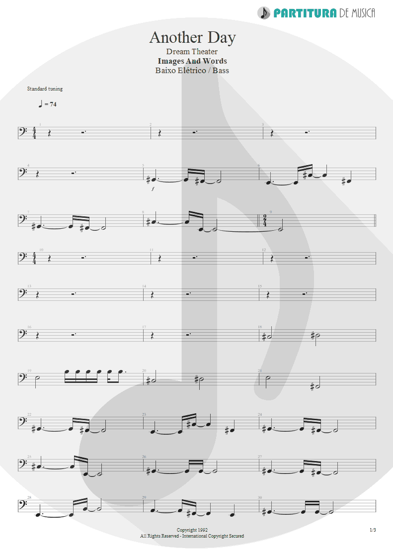 Partitura de musica de Baixo Elétrico - Another Day | Dream Theater | Images and Words 1992 - pag 1