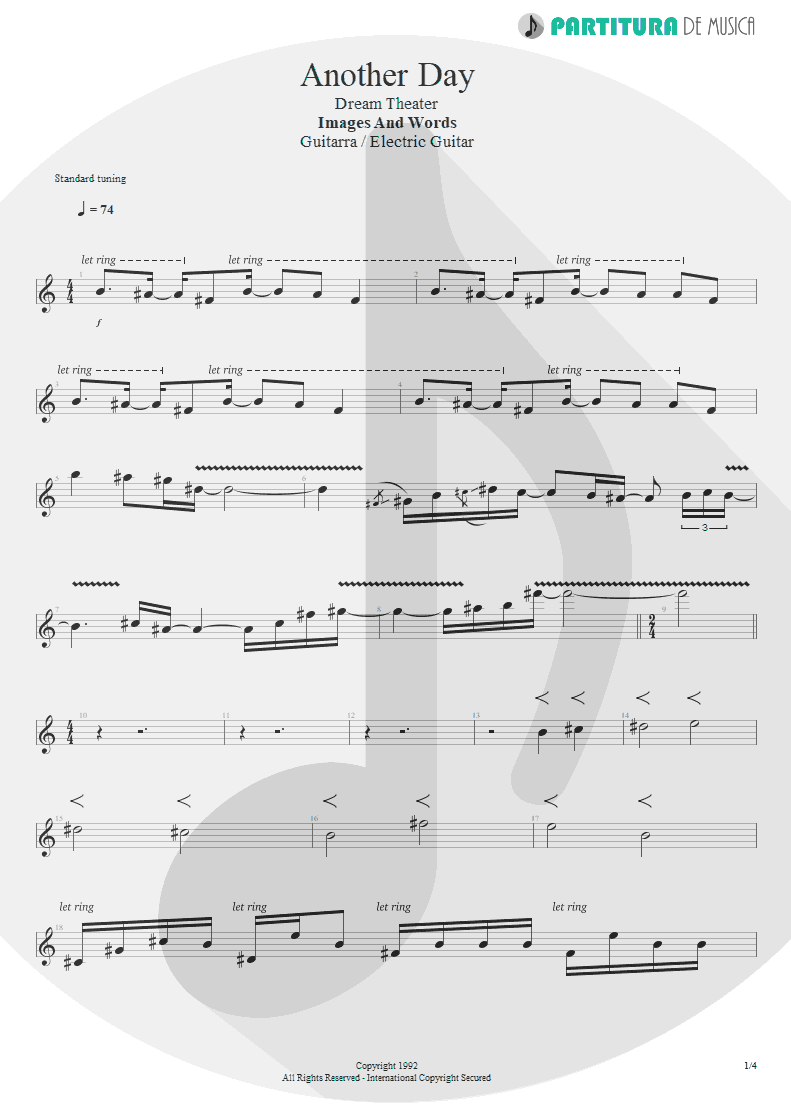 Partitura de musica de Guitarra Elétrica - Another Day | Dream Theater | Images and Words 1992 - pag 1
