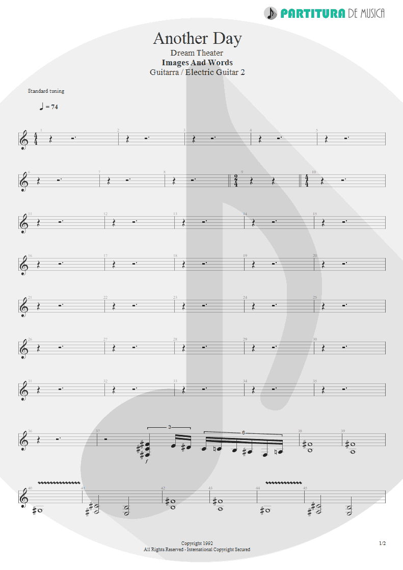 Partitura de musica de Guitarra Elétrica - Another Day | Dream Theater | Images and Words 1992 - pag 1