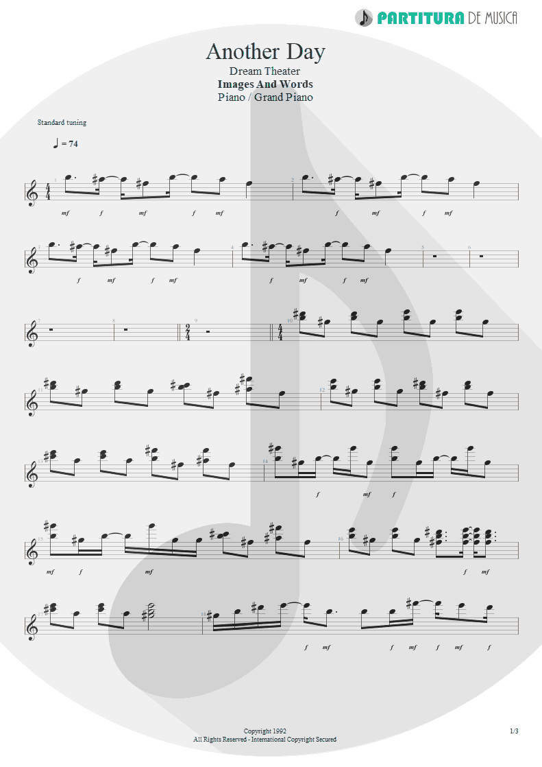 Partitura de musica de Piano - Another Day | Dream Theater | Images and Words 1992 - pag 1