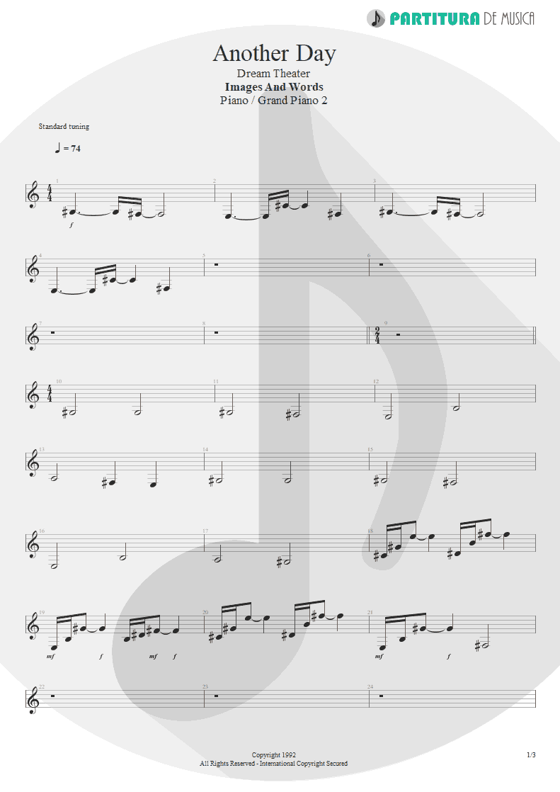 Partitura de musica de Piano - Another Day | Dream Theater | Images and Words 1992 - pag 1